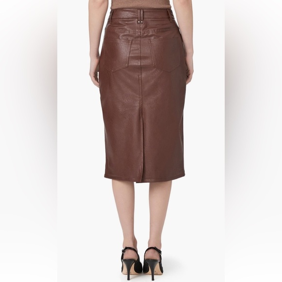 PAIGE Siren Faux Leather Midi Skirt in Rum Raisin Size 23 NWT - Picture 2 of 7
